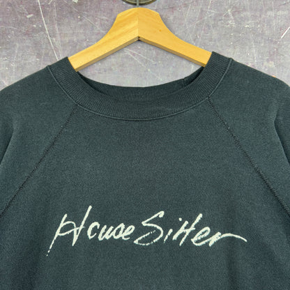 80s Black House Sitter Text Graphic Crewneck Sweatshirt L 1265