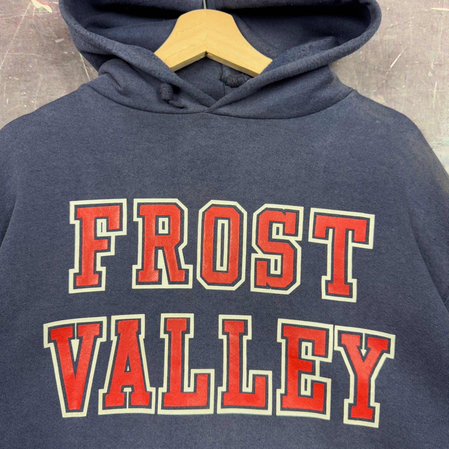 90s Faded Navy Blue Frost Valley Text Graphic Crewneck Sweatshirt L 1250