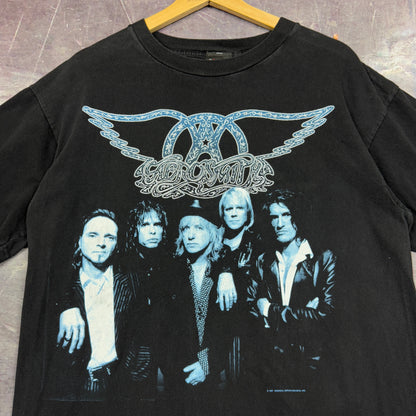 1997 Black Aerosmith Nine Lives World Tour Graphic Shirt L 1173