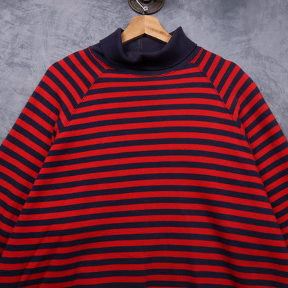 90s Red & Navy Polo Ralph Lauren Striped Mock Neck Sweatshirt 5430