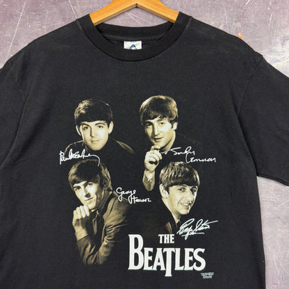 Early 00s Black The Beatles Signature Graphic Shirt M 1088