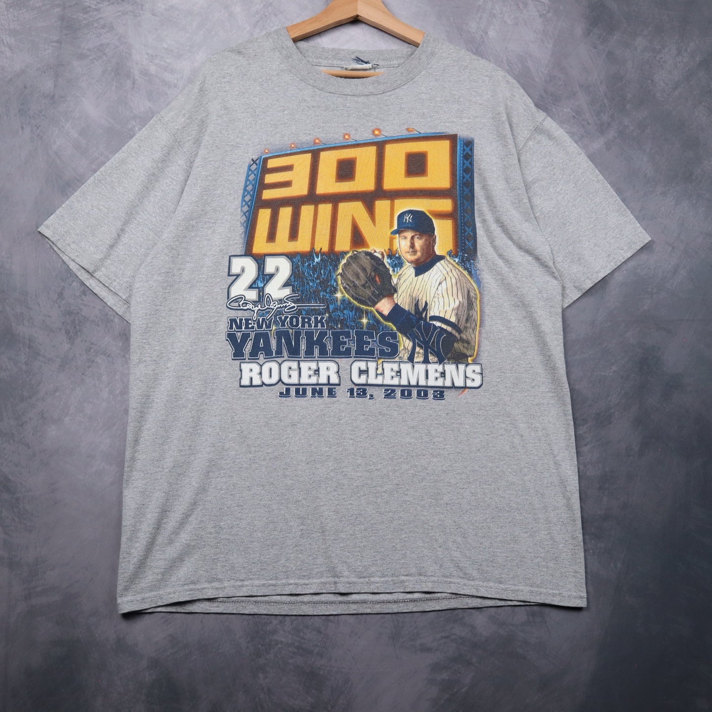 2003 Grey Roger Clemens 300 Wins Yankees Shirt 4676