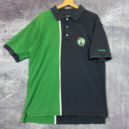 90s Black Green Boston Celtics Logo Embroidered Polo Shirt L 0936