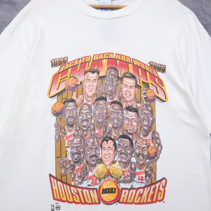 1995 White Houston Rockets Back To Back Champs Caricature Shirt 4921