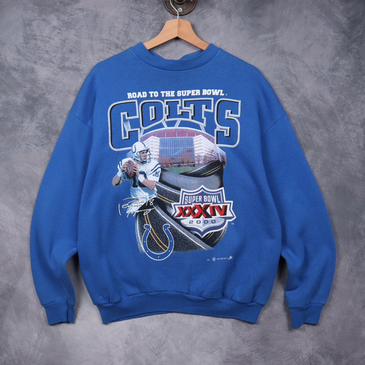 2000 Blue Indianapolis Colts Road To The Super Bowl Crewneck Sweatshirt 6582