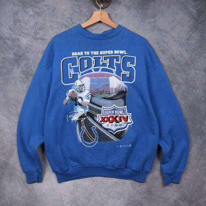 2000 Blue Indianapolis Colts Road To The Super Bowl Crewneck Sweatshirt 6582