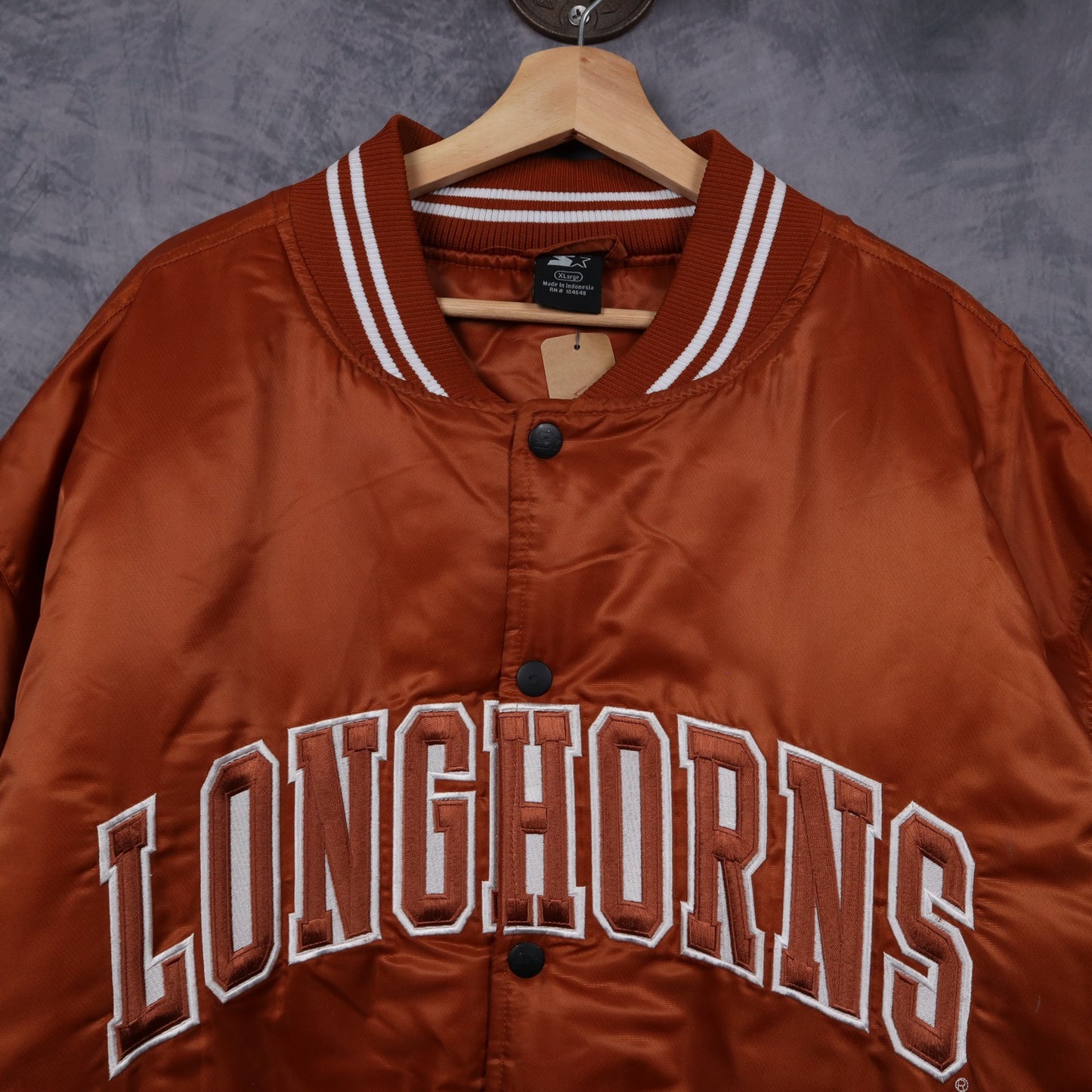 00s Burnt Orange Texas Longhorns Starter Satin Varsity Jacket 5912