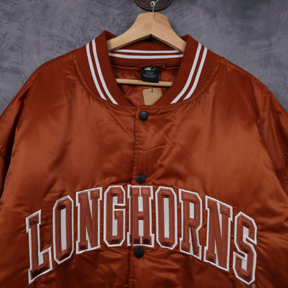 00s Burnt Orange Texas Longhorns Starter Satin Varsity Jacket 5912