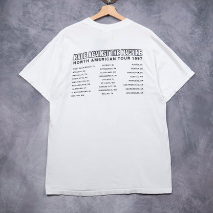 1997 White Rage Against The Machine 'Who Is Bought And Sold' Tour Shirt 5131