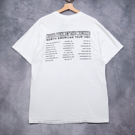 1997 White Rage Against The Machine 'Who Is Bought And Sold' Tour Shirt 5131