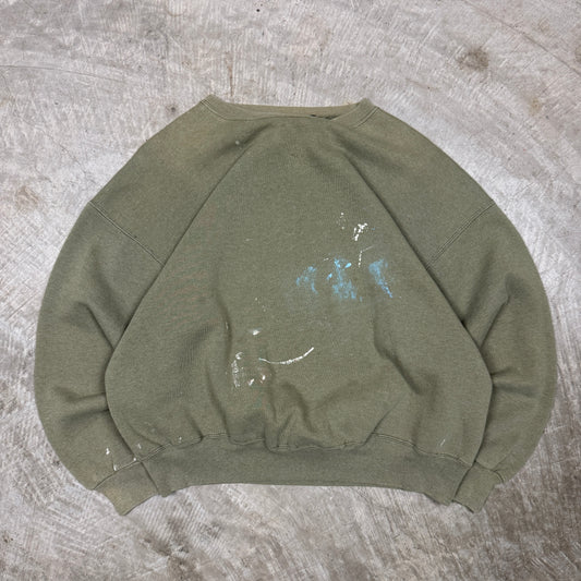 90s Olive Green Hanes Painter Blank Essential Crewneck Sweatshirt Boxy L AU77