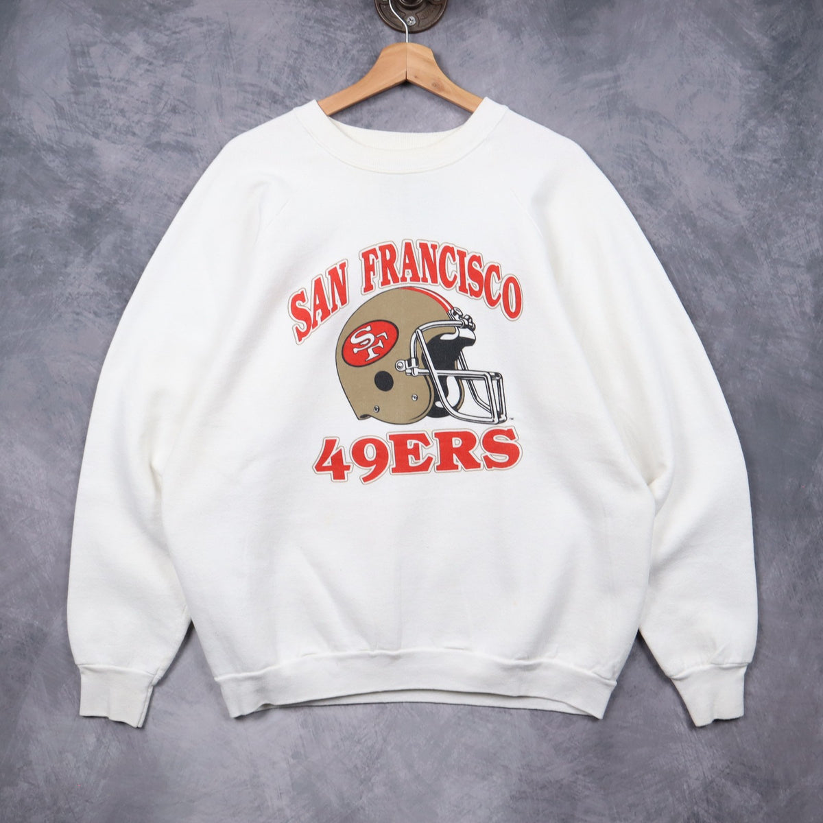 90s White San Francisco 49ers Helmet Crewneck Sweatshirt 6487