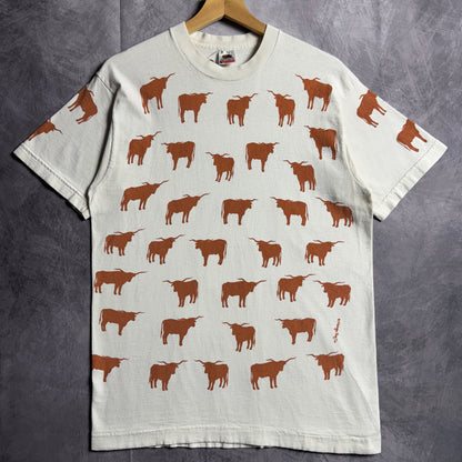 90s White Texas Longhorns All Over Print Shirt 4546