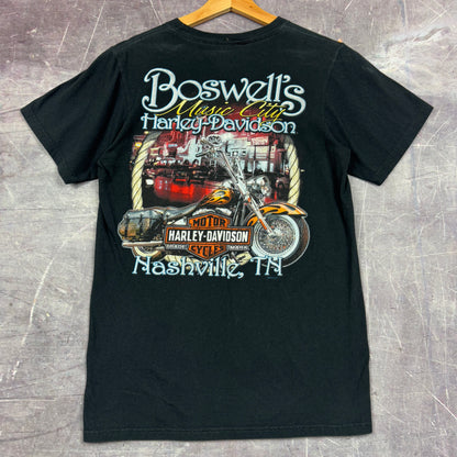 00s Black Skull Nashville Harley Davidson Motorcycle Graphic Shirt S 1128