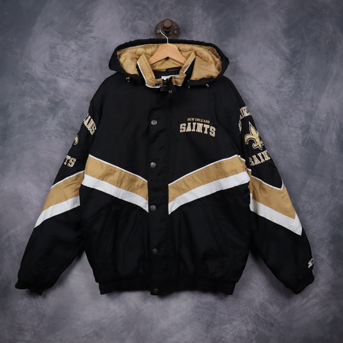 90s Black New Orleans Saints Starter Hooded Jacket 6527