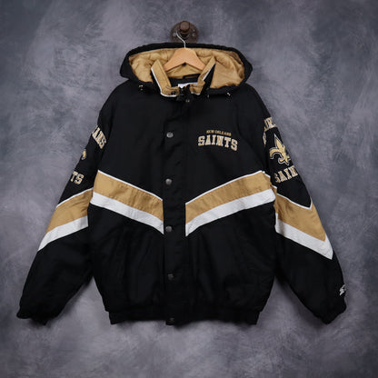 90s Black New Orleans Saints Starter Hooded Jacket 6527