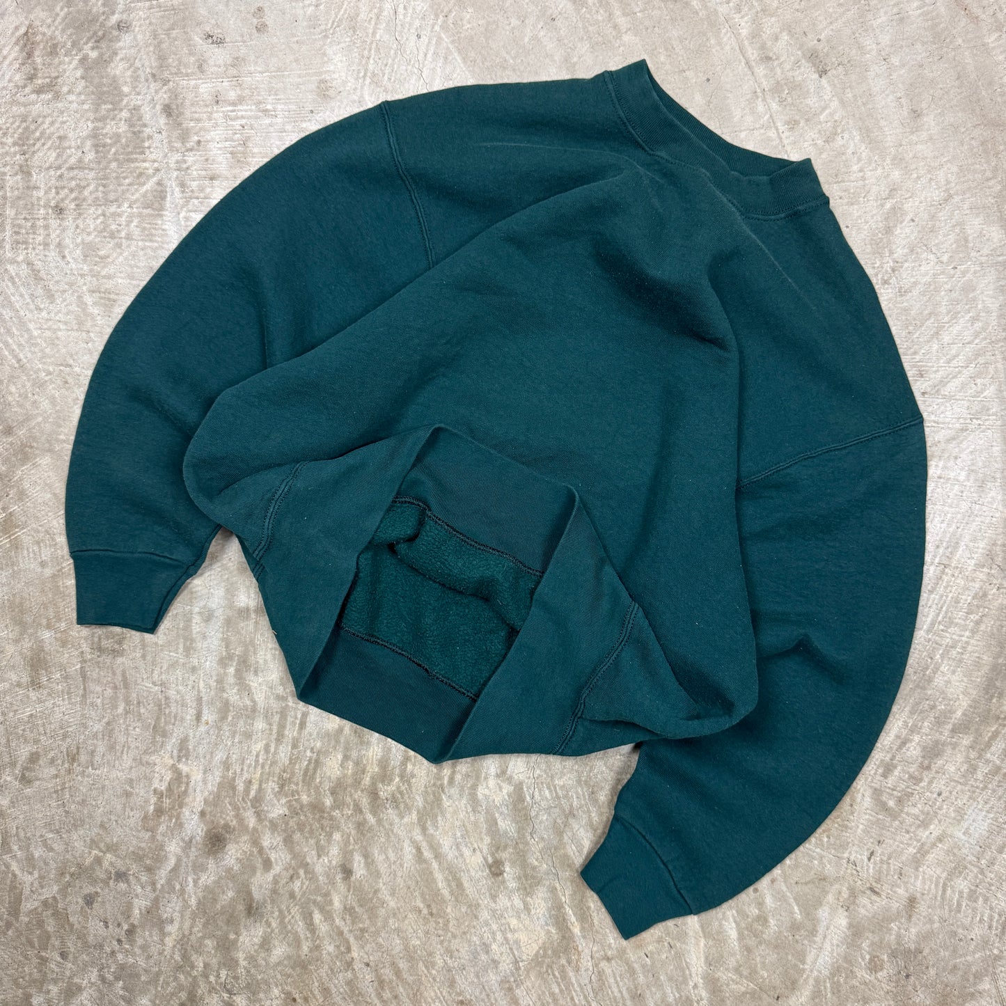 90s Dark Green Pro Spirit Blank Essential Crewneck Sweatshirt Boxy L BF80