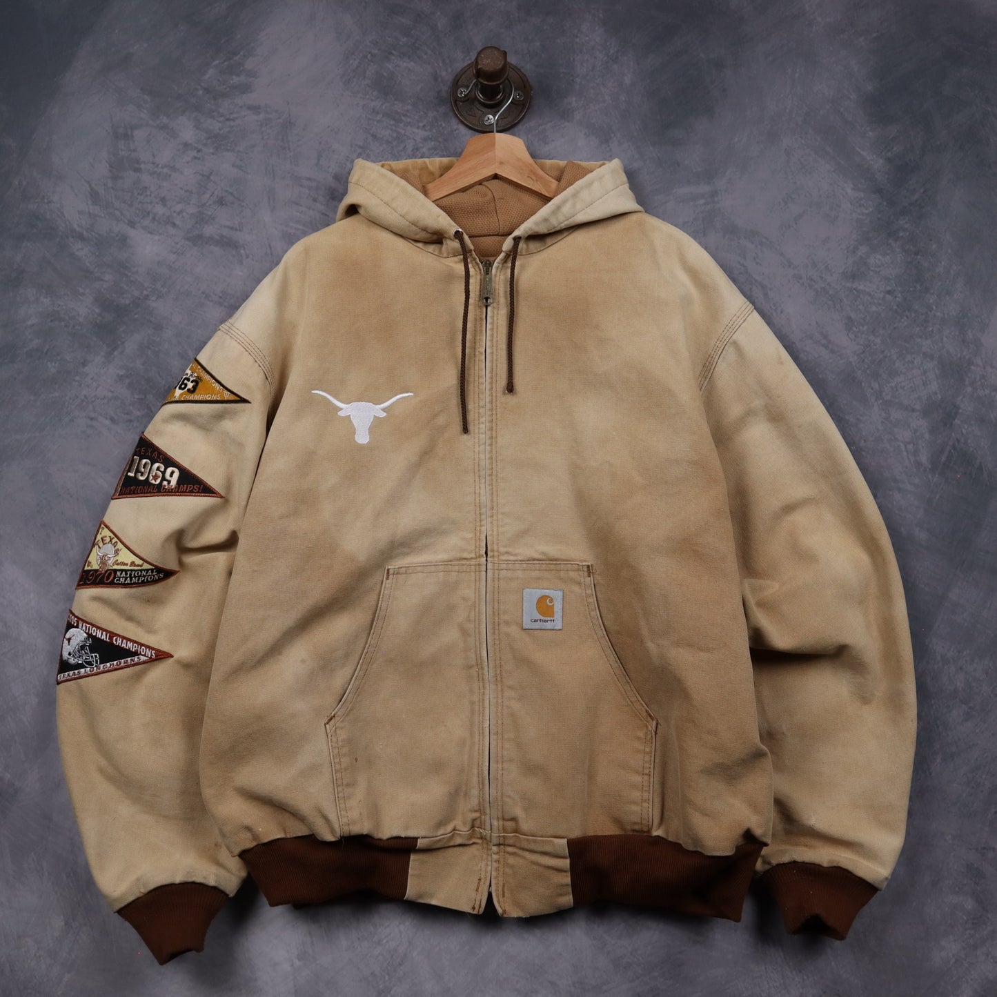 00s Tan Brown Carhartt Texas Longhorns Hooded Jacket 5904