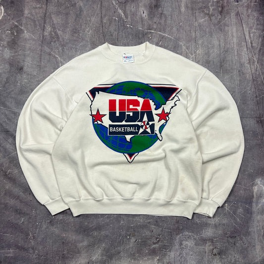 90s White USA Basketball Graphic Crewneck Sweatshirt L AV43