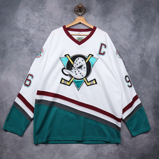 90s White Mighty Ducks of Anaheim Conway #96 Hockey Jersey 4873