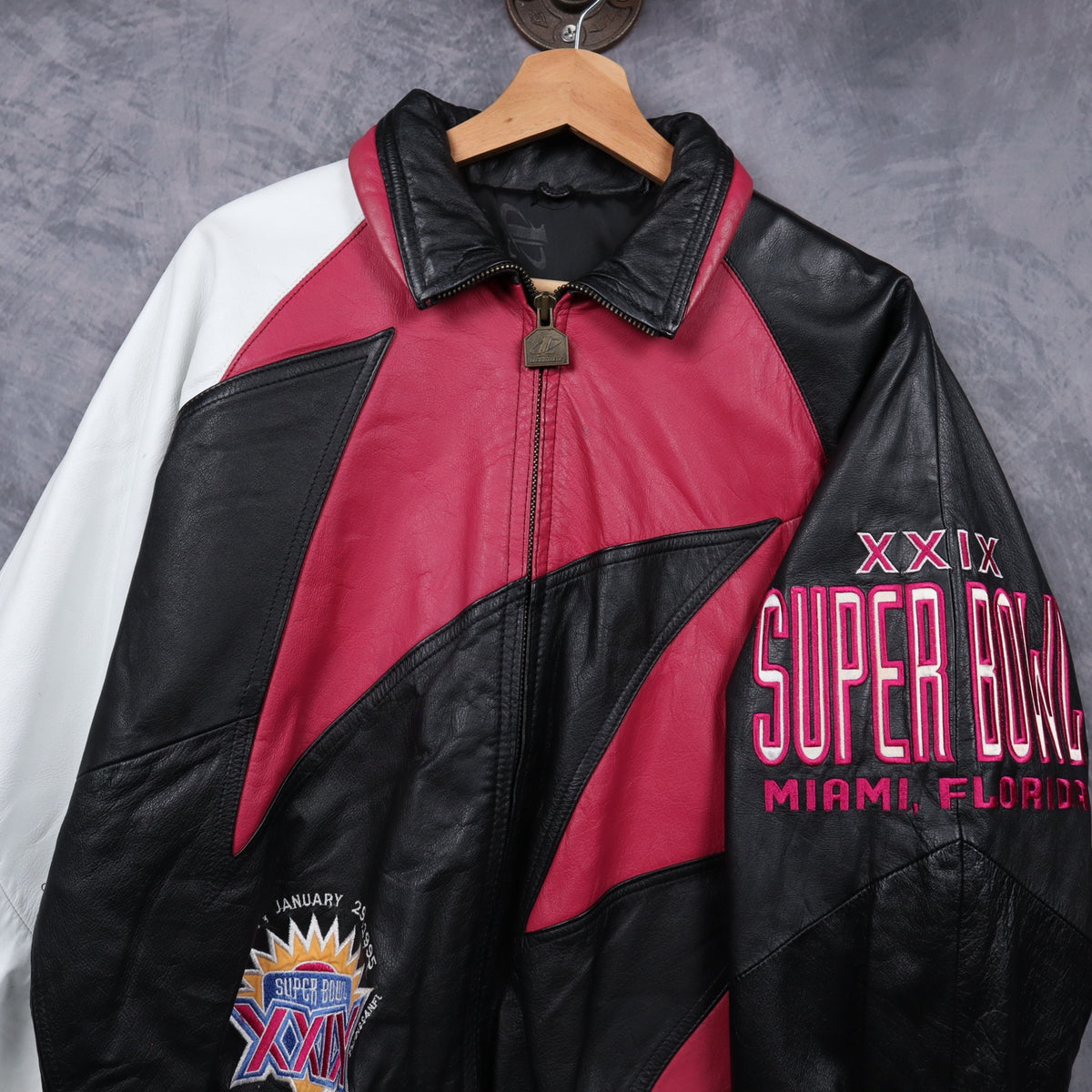 1995 Black Super Bowl XXIX Miami Florida Leather Jacket 6517