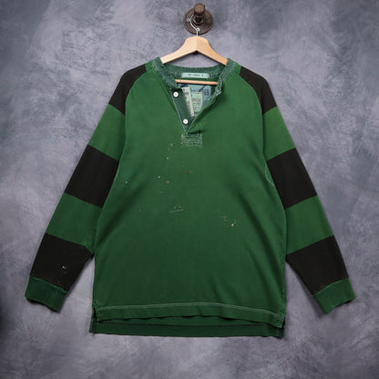 00s Green Gap Striped Sleeve Henley Long Sleeve Shirt 5555