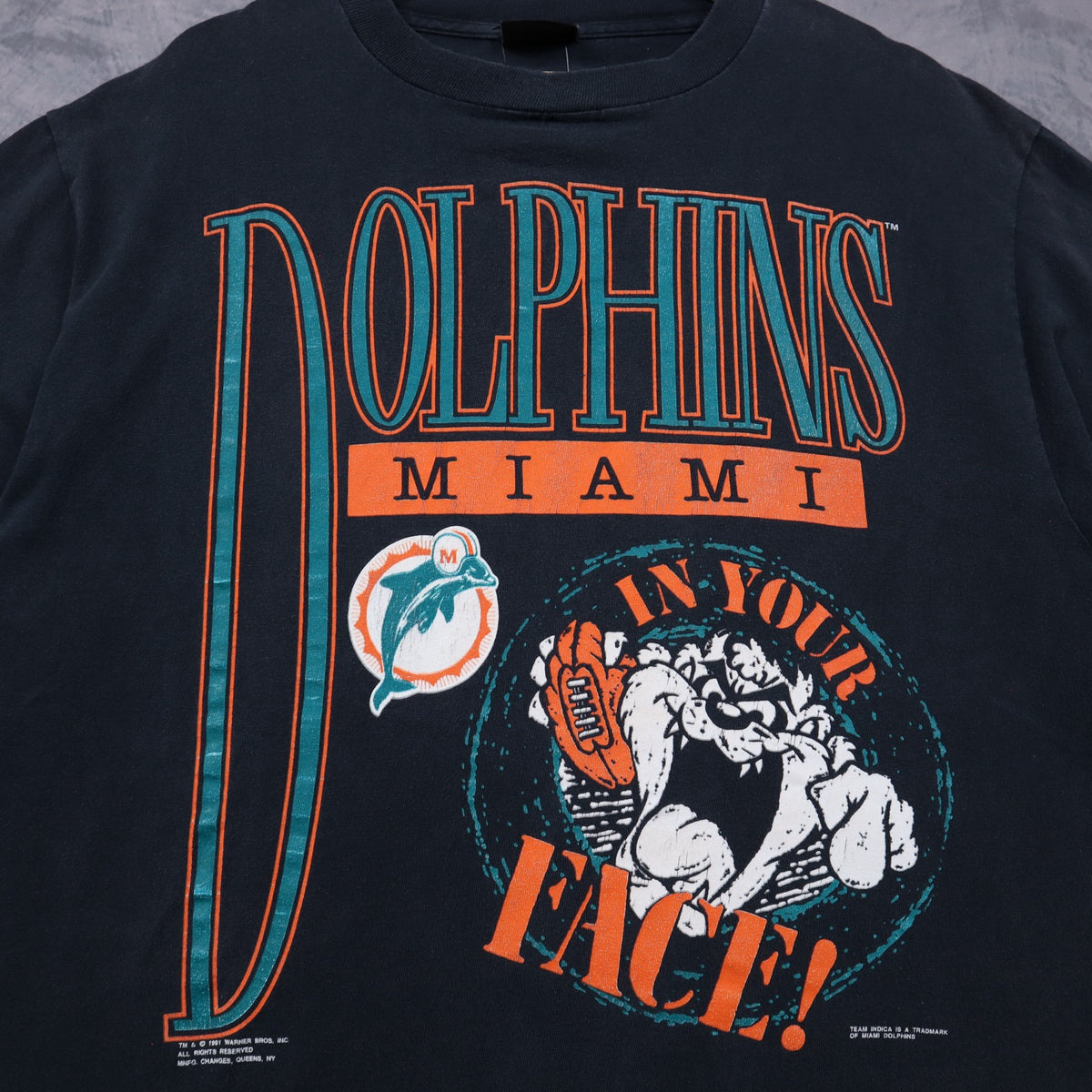 1991 Black Miami Dolphins Taz In Your Face Shirt 6751