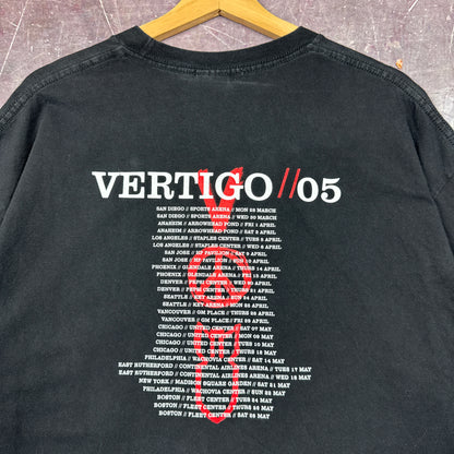 2005 Faded Black Vertigo Tour V Peace Bomb Graphic Shirt XL 2832