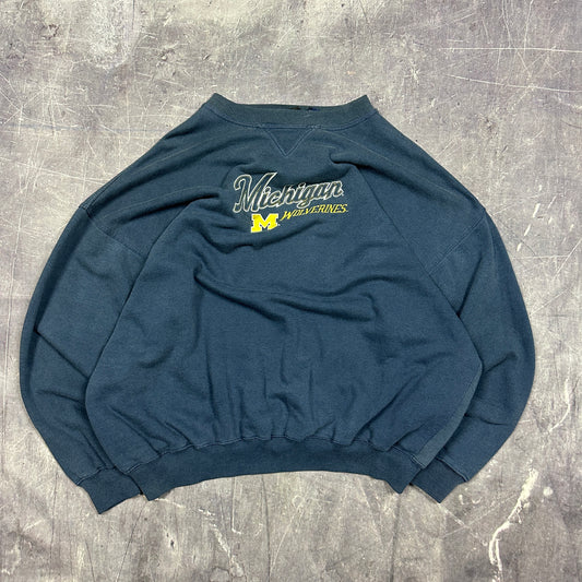 90s Navy Blue Michigan Wolverines Embroiderd Logo Crewneck Sweasthirt XXL AC11
