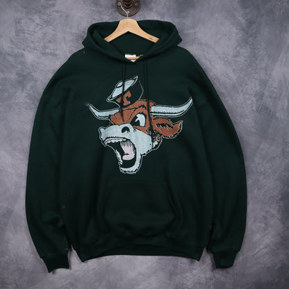 90s Green Keep It Classic Longhorn Graphic Hoodie 5675