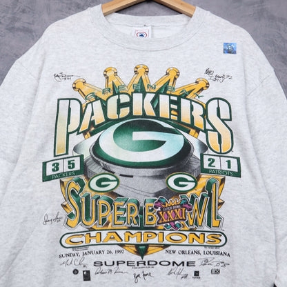 1997 Grey Green Bay Packers Super Bowl Champions Crewneck Sweatshirt 6488
