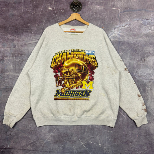 1997 Light Gray Michigan Wolverines Big Ten Champions Football Graphic Crewneck Sweatshirt XL 1234