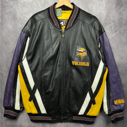 90s Black Minnesota Vikings Leather Jacket 4093