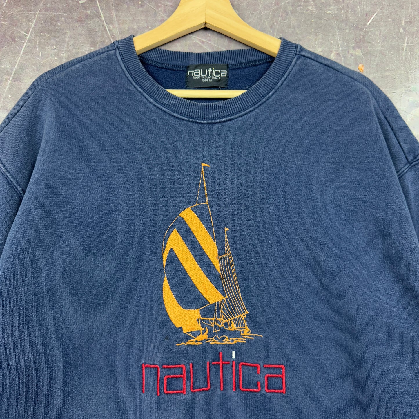 90s Navy Blue Nautica Sailboat Embroidered Graphic Crewneck Sweatshirt L 1253