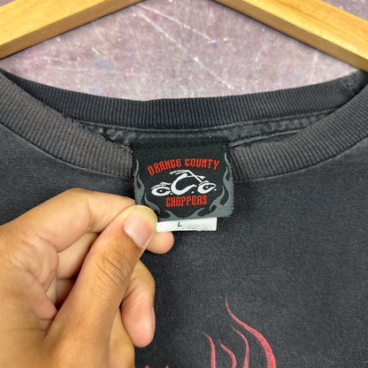 00s Faded Black Orange County Choppers Flame Sleeve Shirt 3048