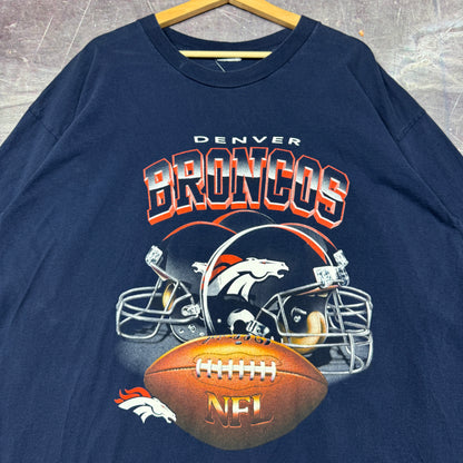 90s Navy Blue Denver Broncos Football Helmet Graphic Shirt XL 0819