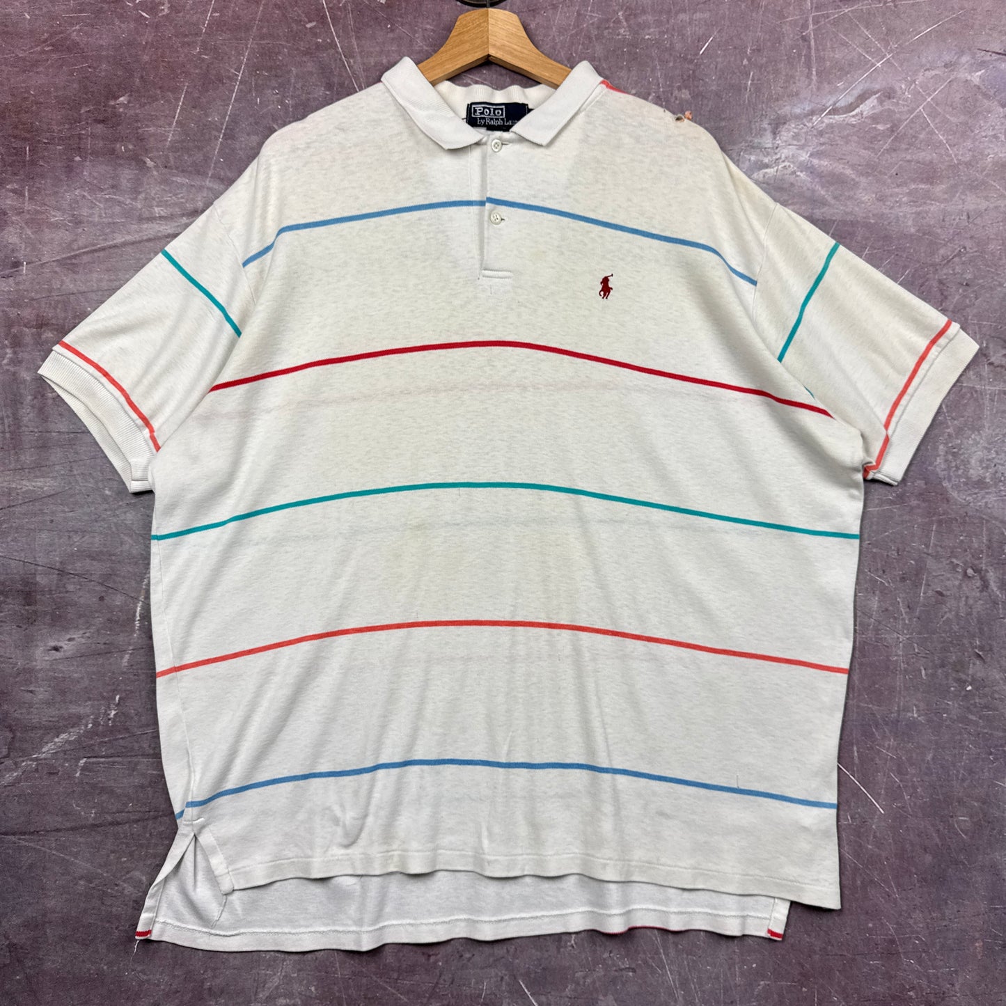 90s White Striped Polo Ralph Lauren Shirt 3619