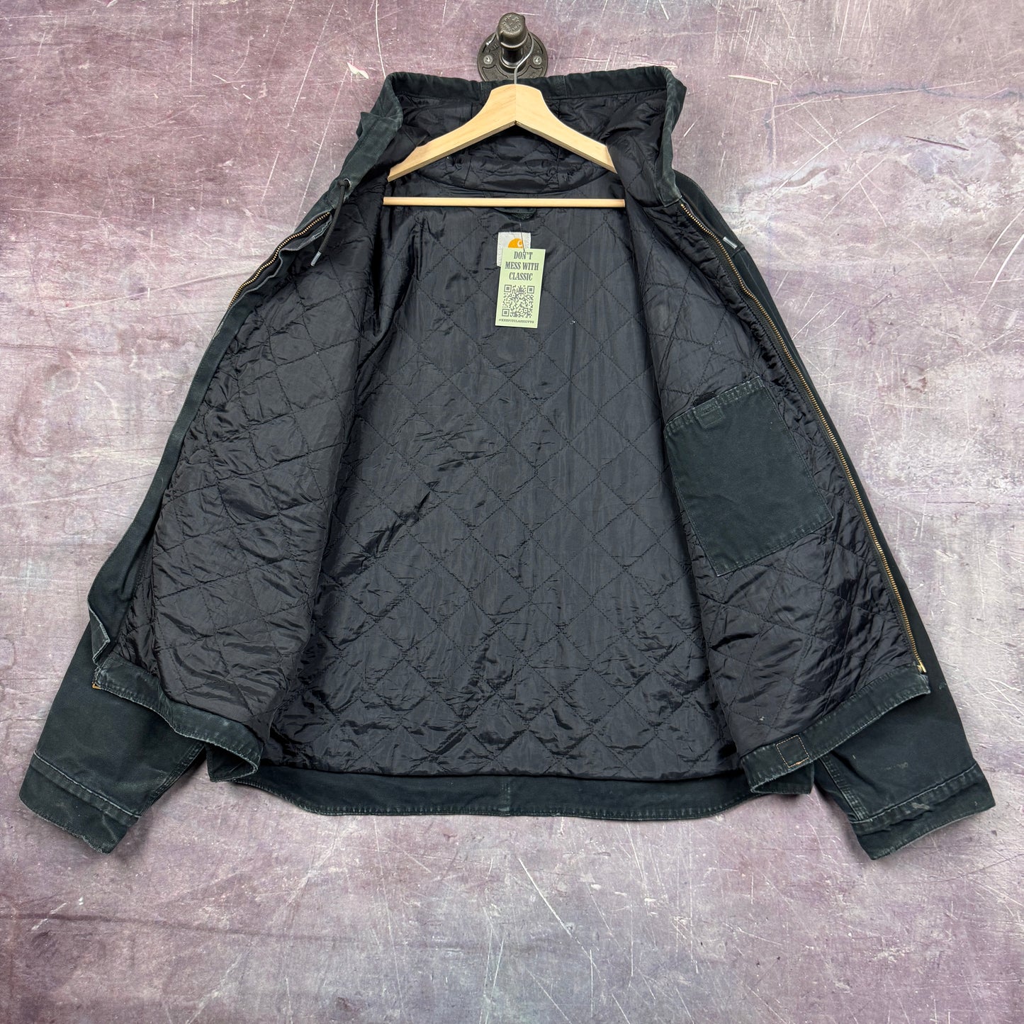 Early 00s Faded Black Carhartt Hooded Detroit Work Jacket XXL 2359