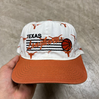 90s White University of Texas Longhorns Basketball All Over Print Snapback Hat