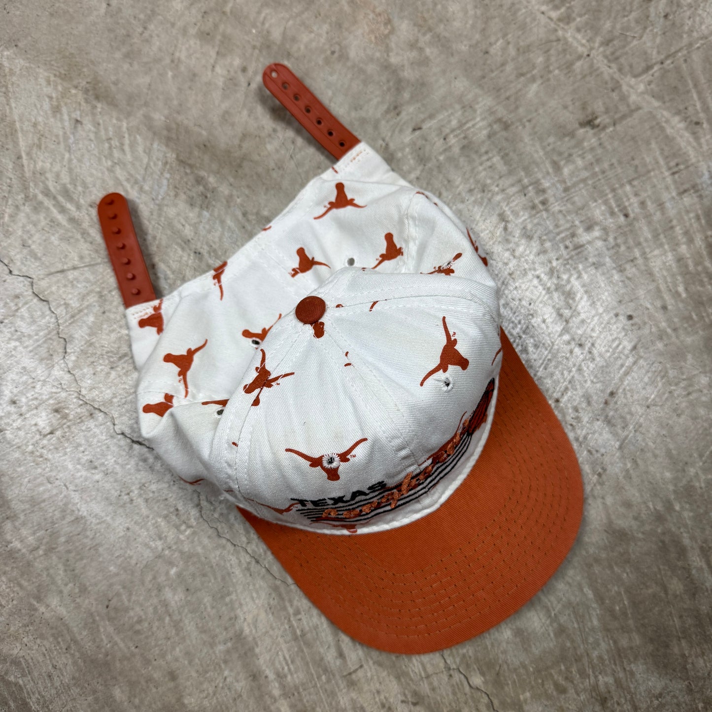 90s White University of Texas Longhorns Basketball All Over Print Snapback Hat