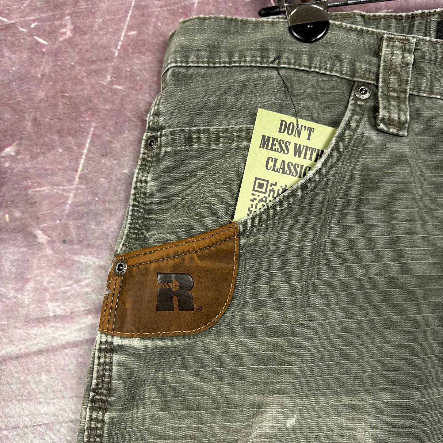 90s Olive Green Baggy Wrangler Riggs Carpenter Work Shorts 35x9.5 2759