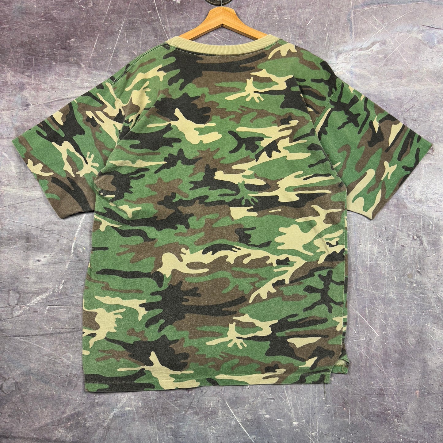 90s Woodland Camo Blank Essential Pocket Shirt L 1056