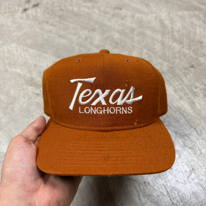 80s Orange University of Texas Longhorns Sports Specialties Single Line Script Snapback Hat SIGNED