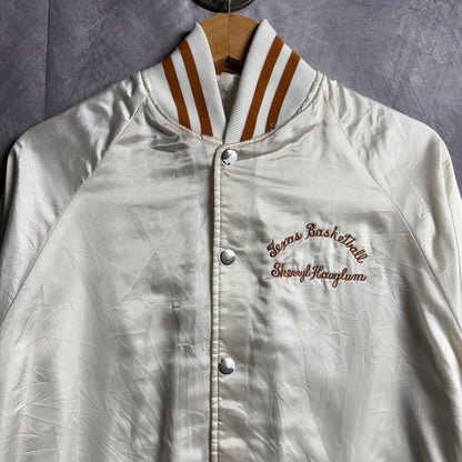 80s White Texas Longhorns Satin Bomber Jacket 4475
