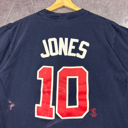 Early 00s Navy Blue Atlanta Braves Chipper Jones Baseball Shirt L 0839