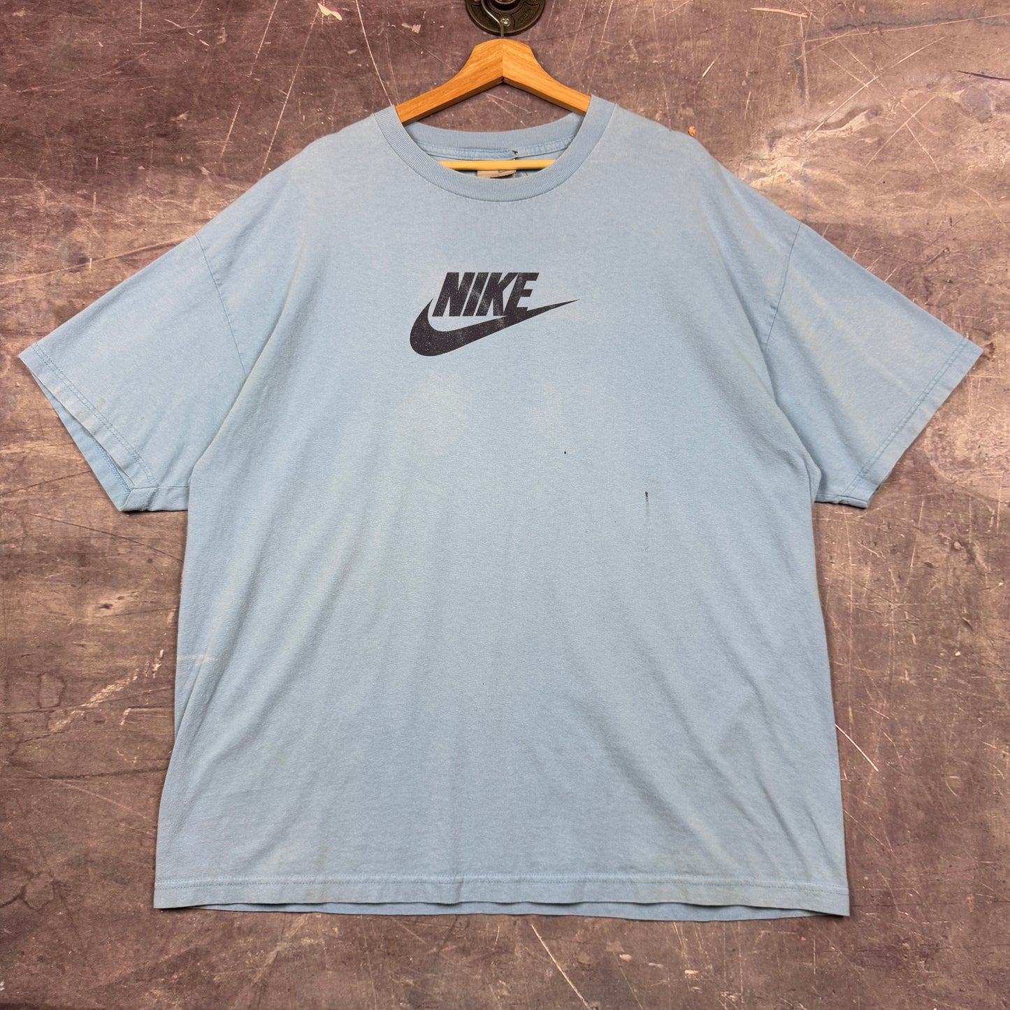 Early 00s Baby Blue Nike Spellout Logo Essential Graphic Shirt XL 0999