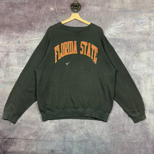 90s Faded Black Florida State Spellout Graphic Crewneck Sweatshirt L 1262