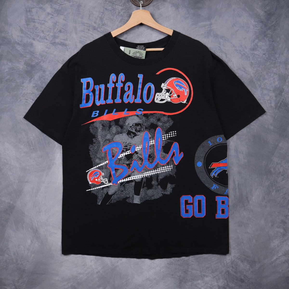 90s Black Buffalo Bills All Over Print Shirt 6749