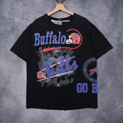 90s Black Buffalo Bills All Over Print Shirt 6749