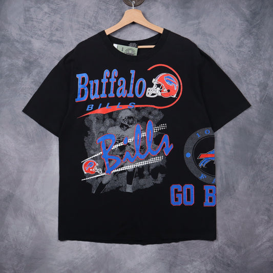 90s Black Buffalo Bills All Over Print Shirt 6749